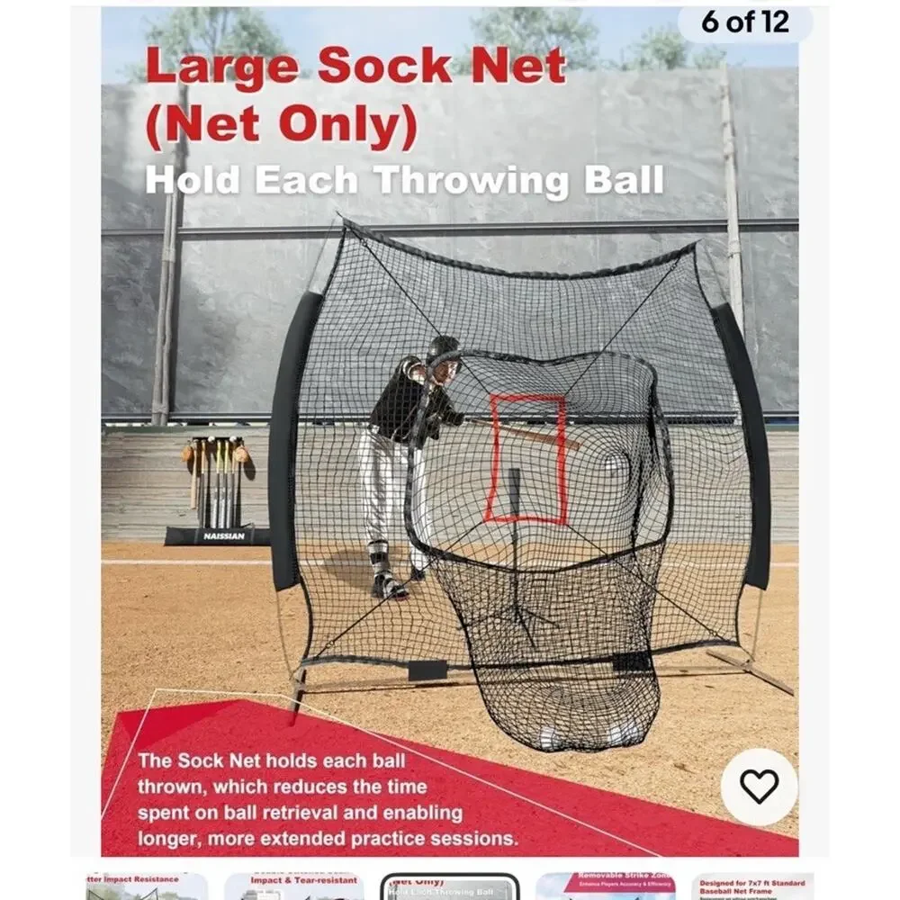 Baseball Batting Cage NET ONLY Adjustable Strike Zone for Kids Practice, 7X7